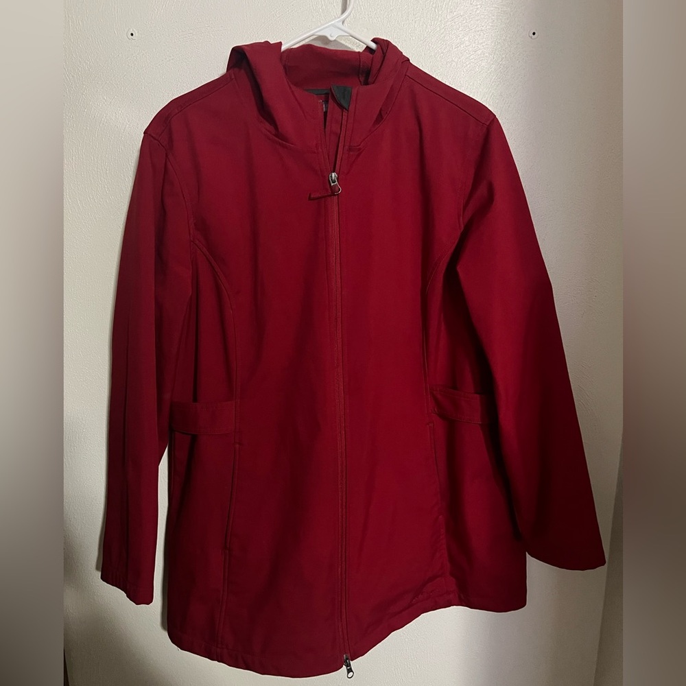 FREE TECH Classic Tunic Length Full Zip Adjustable Waist Jacket Red Women's‎ XL